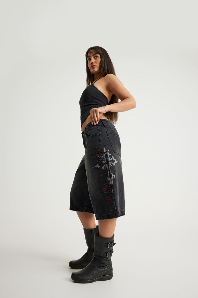 Mega Baggy Jort, BLACK/YOU RE MY BUTTERFLY