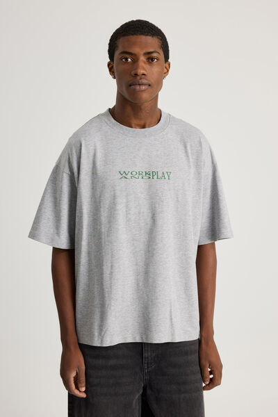 Half Half Heavyweight Box Fit Graphic Tshirt, HH STEEL MARLE/JOBSITE