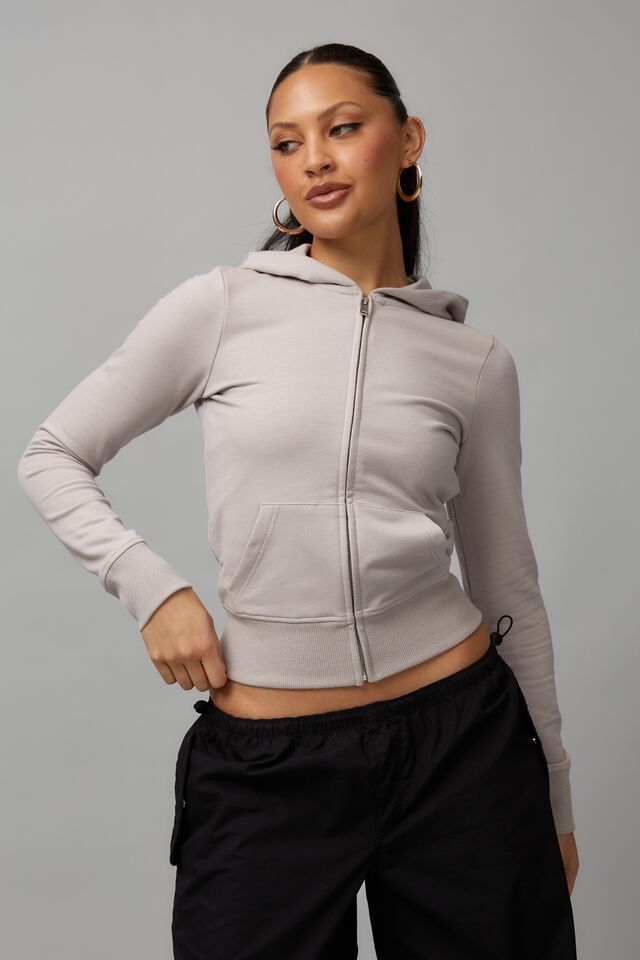 Fitted Zip Through Hoodie, SOFT NEUTRAL