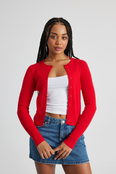 Fifi Knit Cardigan, RANCH RED