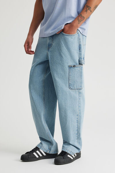 Half Half Baggy Painter Jean, THRIFT BLEACH BLUE