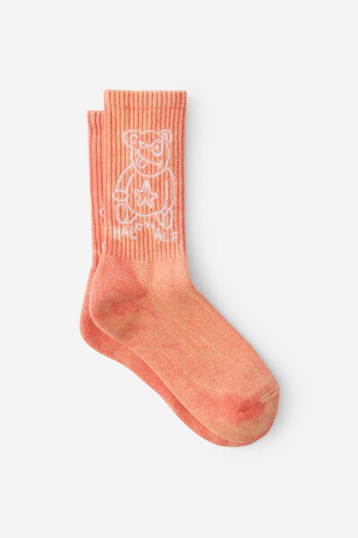 Unisex Rib Sock - Extra, HALF HALF CR TEDDY BEAR WASHED OJ