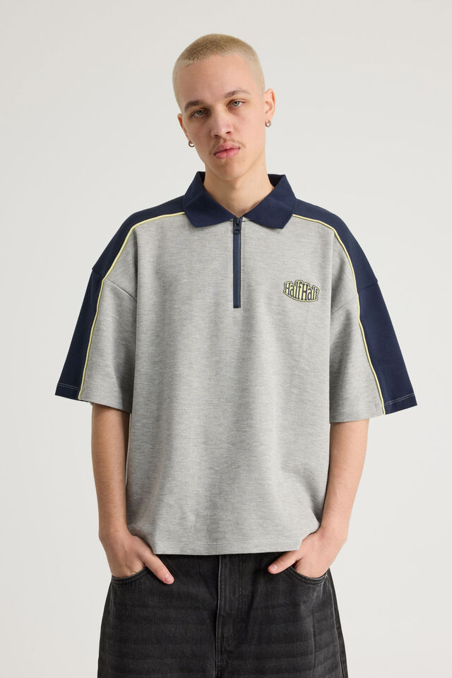 Half Half Polo, HH GREY MARLE/NAVY BLAZER HALF HALF INC