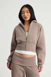 Authentics Shrunken Zip Through Hoodie, MUSHROOM - example image 1