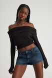 Off Shoulder Long Sleeve Top, WASHED BLACK - alternate image 1