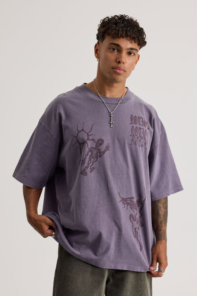 Notion Vintage Box Fit Graphic Tshirt, NTN PURPLE DOVE/SOLO