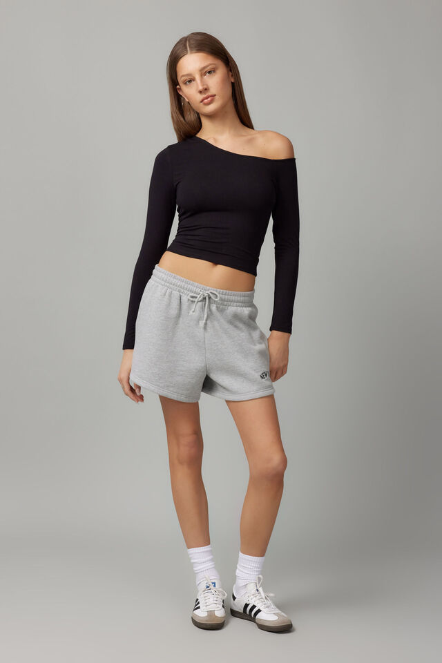 Pull On Fleece Short, GREY MARLE/NY