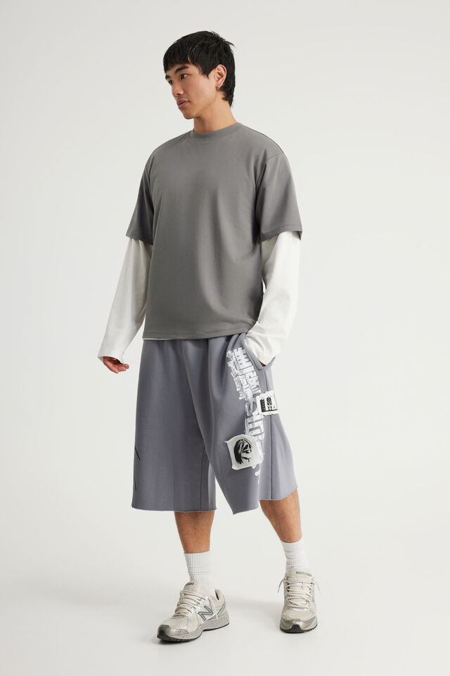Attack On Titan Baggy Track Short, LCN AOT WASHED PAVEMENT/TITAN PATCHWORK