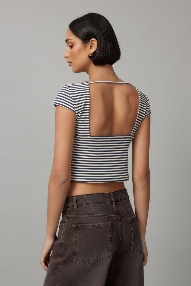 Hazel Open Back Tee, NAVY/WHITE STRIPE