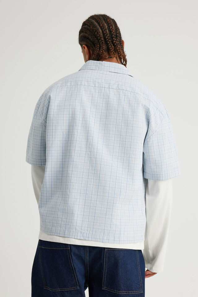 Lcn Spongebob X Hh Boxy Cropped Short Sleeve Shirt, LCN SPONGEBOB X HH BLUE CHECK/PATRICK STICKER