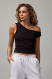 Gemma Asymmetric Shoulder Tank, BLACK - alternate image 1