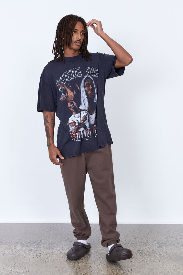 Oversized Music Merch T Shirt, LCN MT WASHED BLACK/DMX HOOD AT