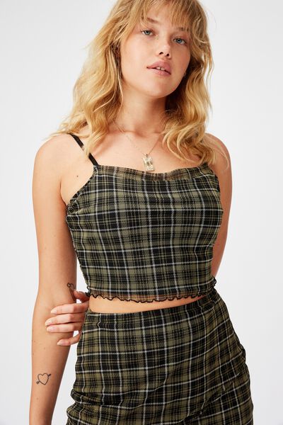 Mesh Crop Cami, KHAKI/CAROLINE CHECK