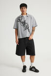 Notion Boxy Cropped Short Sleeve Shirt, NOTION WHT BLK CHECK GOTHIC ARTWORK - example image 2