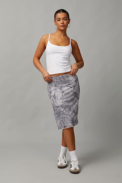 Mesh Midi Slip Skirt, CALI CRUSH/GREY
