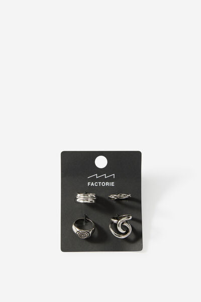 Notion Assorted Ring Pack, SILVER ASSORTED W SIGNET CLOCK