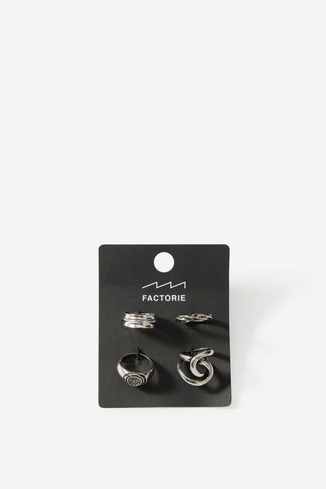 Notion Assorted Ring Pack, SILVER ASSORTED W SIGNET CLOCK