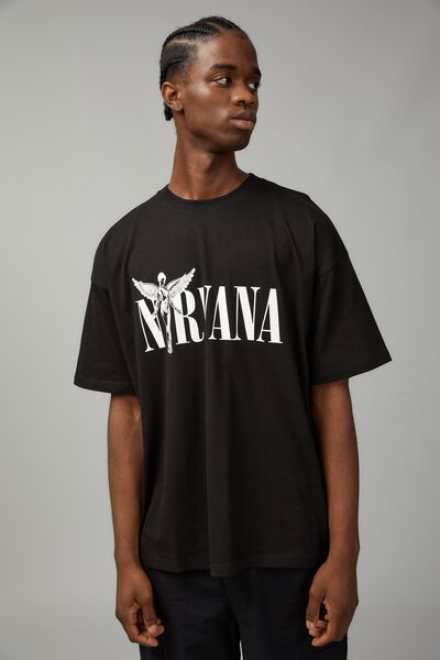 Oversized Music Merch T Shirt, LCN MT BLACK/NIRVANA TEXT