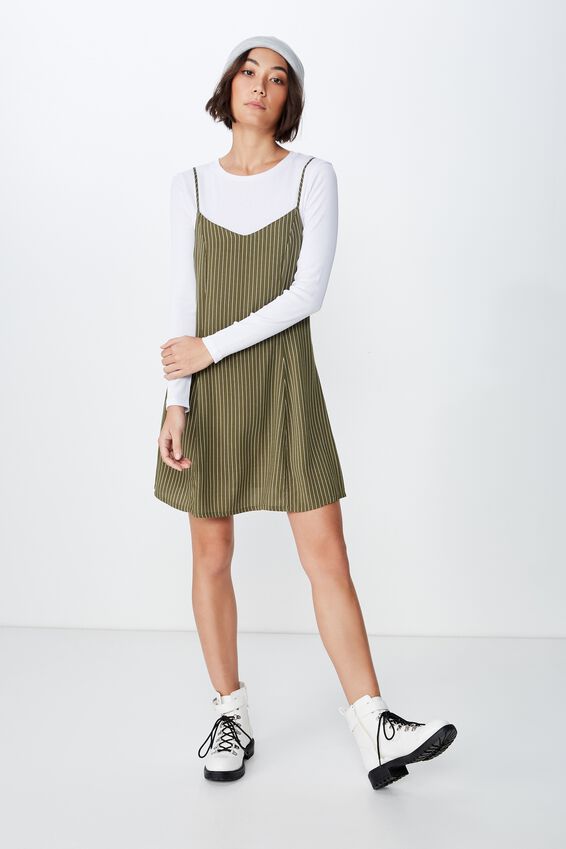 Fit N Flare Dress, WINTER MOSS PINSTRIPE