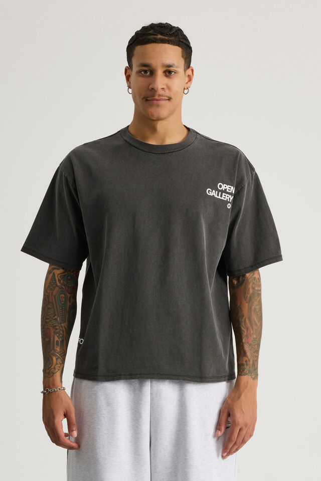 Open Gallery Box Fit Tshirt, OG WASHED BLACK/SHARP EDGES