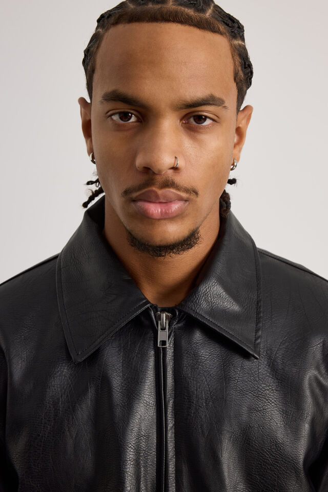 Notion Pu Leather Jacket, BLACK