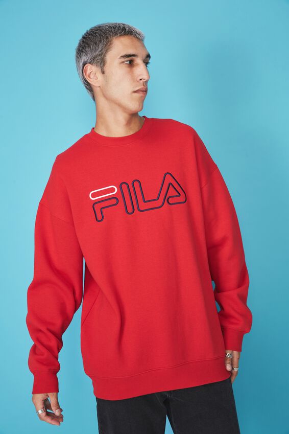 Fila Lcn Oversized Embroidered Crew, RED