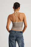 Tie Neck Halter Top, KHAKI MIST/DAFFODIL PICOT - alternate image 3