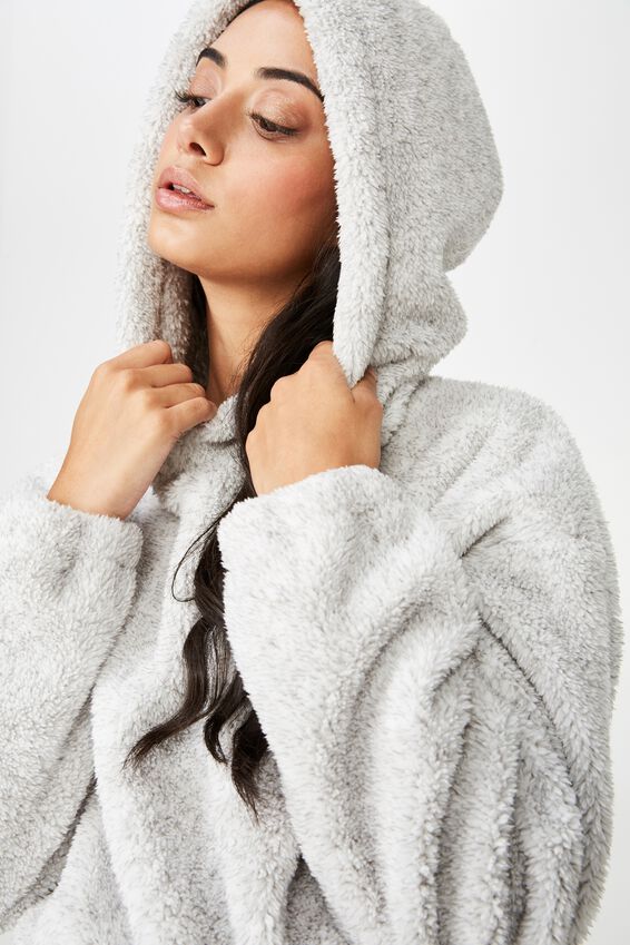 Plush Toggle Hem Hoodie, SPECKLE GREY MARLE