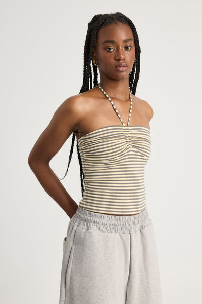 Ruched Front Bandeau Halter, DAFFODIL STRIPE