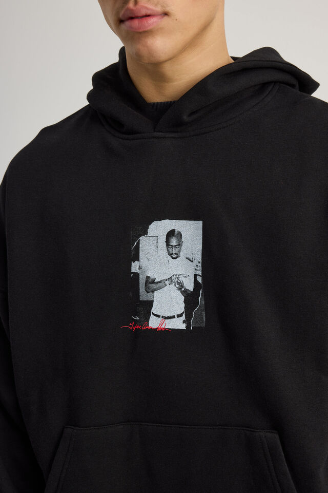 Music Merch Hoodie, LCN BRA BLACK/TUPAC SIGNATURE PHOTO