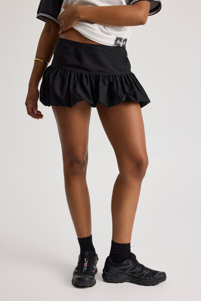 Woven Bubble Skirt, BLACK