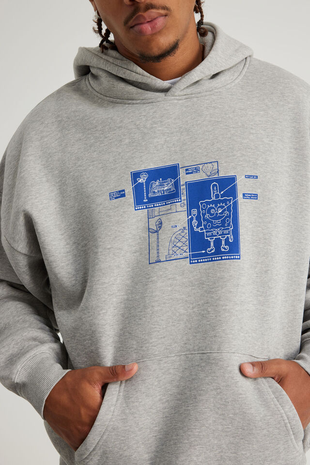 Spongebob Squarepants X Half Half Hoodie, LCN NIC GREY MARLE/KRABBY PATTY