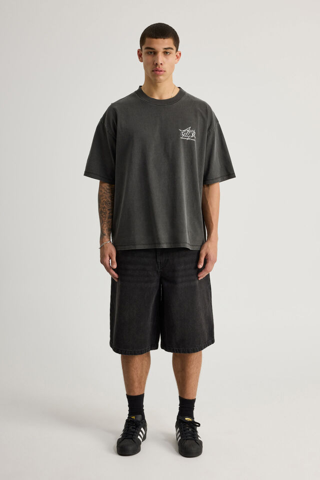 Notion Vintage Box Fit Graphic Tshirt, NTN WASHED BLACK/SPIKY LOGO