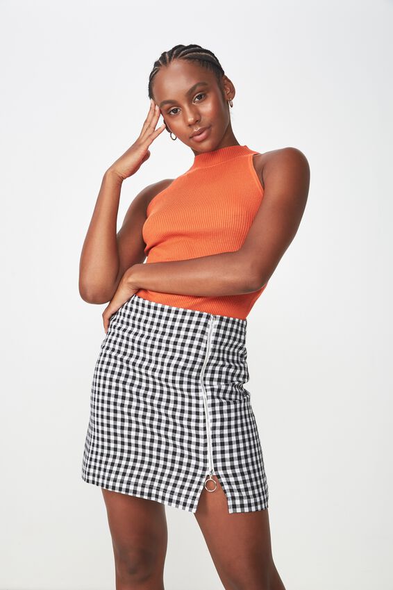 Side Split Zip Skirt, RUBY CHECK