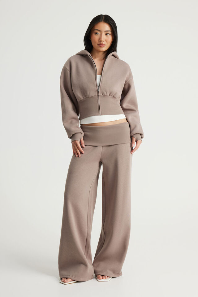 Authentics Shrunken Zip Through Hoodie, MUSHROOM