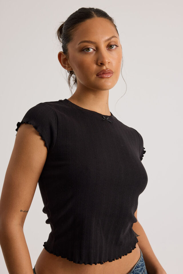 Riley Pointelle Top, BLACK