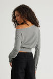 Long Sleeve Off Shoulder Top, CLOUD/GUNMETAL MARLESTRIPE - alternate image 3
