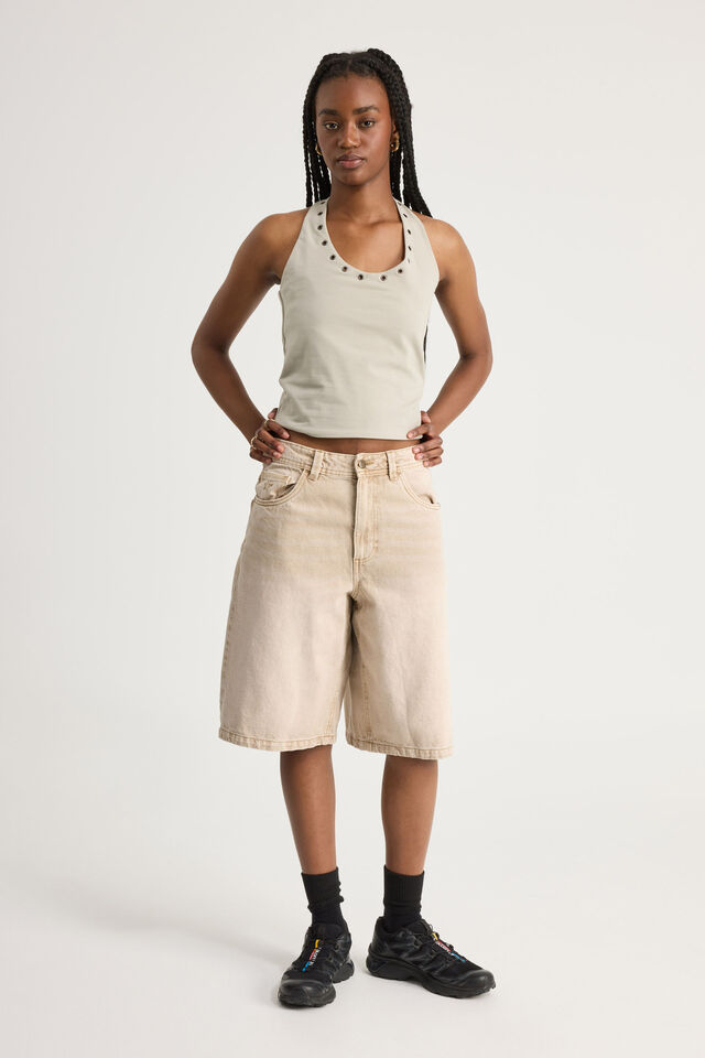 Scoop Neck Halter Top, SUNBLEACHED KHAKI