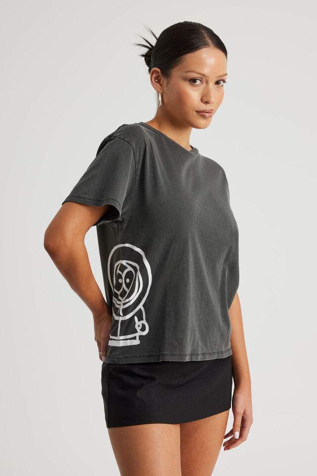 South Park Regular Tshirt, LCN SOU WASHED BLACK/HALF HALF SILHOUETTE