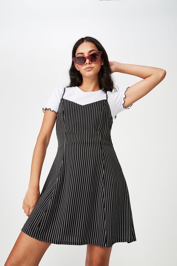 Fit N Flare Dress, BLACK PINSTRIPE