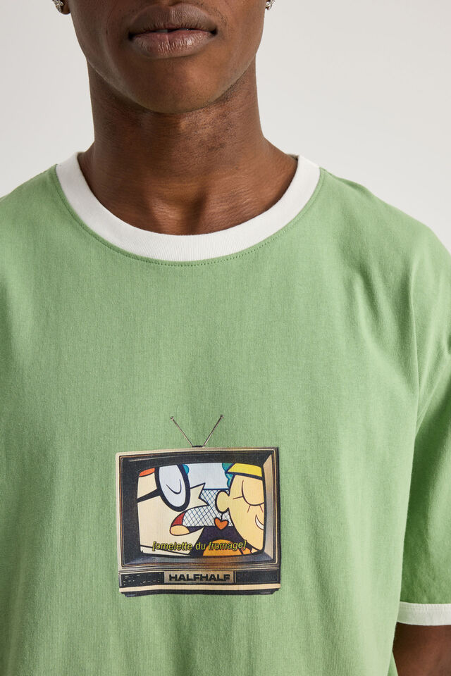 Cartoon Network X Half Half Ringer Tshirt, LCN WB PEPPERMINT/DEXTER