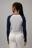 Long Sleeve Raglan Curve Hem Tee, GREY MARLE/NAVY SWITZERLAND - alternate image 3
