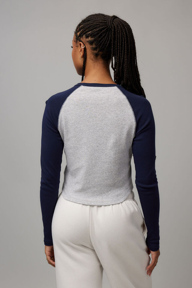 Long Sleeve Raglan Curve Hem Tee, GREY MARLE/NAVY SWITZERLAND