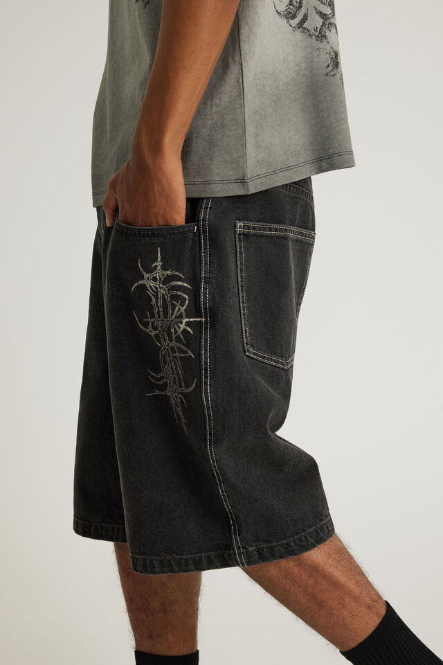 Notion Baggy Denim Short, ASHOUT BLACK/GRAPHIC