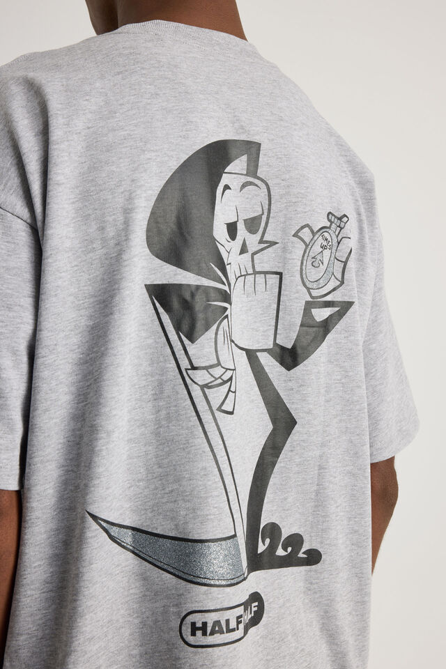 Cartoon Network X Half Half Box Fit Tshirt, LCN WB STEEL MARLE/GRIMM HALF HALF