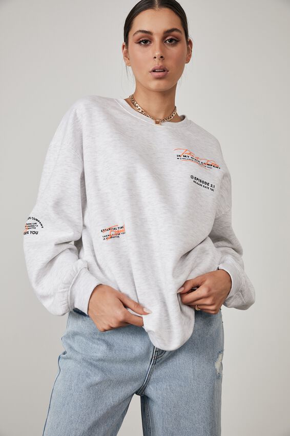 Oversized Graphic Crew, SILVER MARLE/TAKE IT EASY