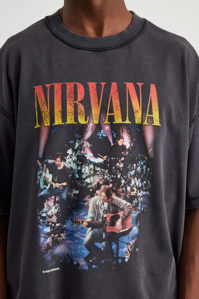 Boxy Cropped Music T Shirt, LCN MT WASHED BLACK/NIRVANA UNPLUGGED