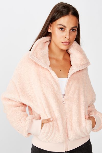 Plush Zip Thru Bomber, VINTAGE SEASHELL