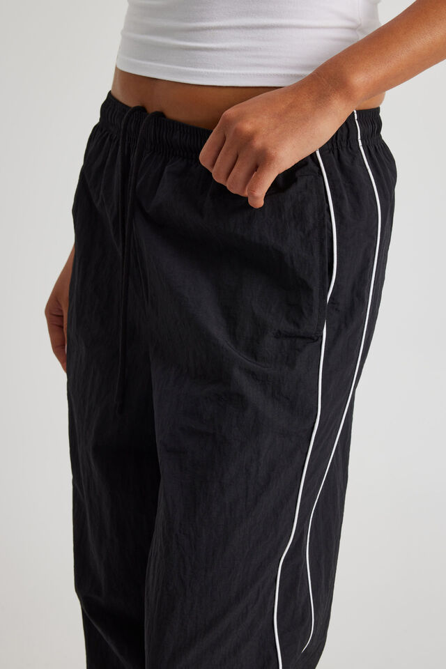 Phoebe Woven Sporty Trackpant, BLACK