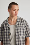 Boxy Cropped Short Sleeve Shirt, BLACK GREY CHECK - alternate image 4